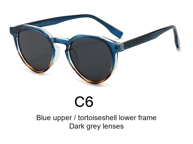 2077 — C6: Blue upper / tortoiseshell lower frame / Dark grey lenses