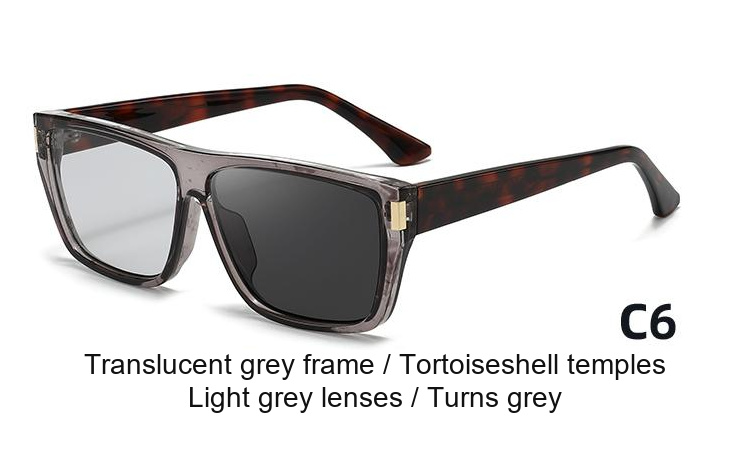 2352 — C6: Translucent grey frame / Tortoiseshell temples / Light grey lenses / darkens to Grey