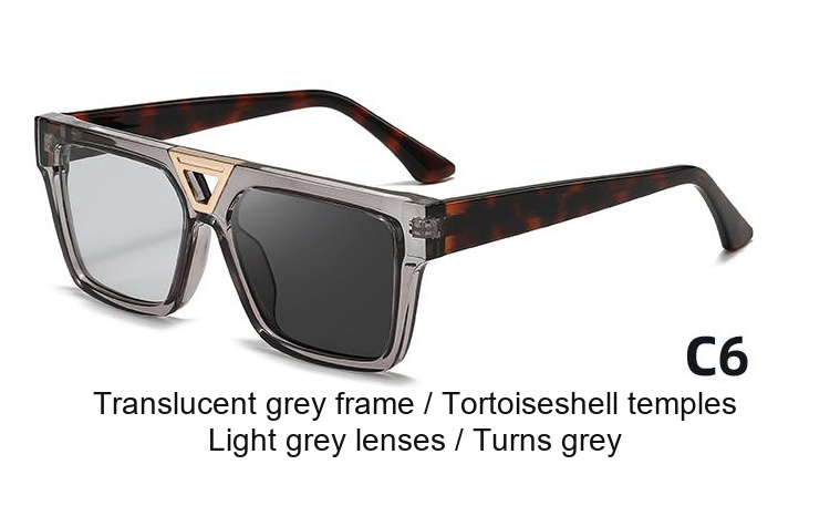 2379 — C6: Translucent grey frame / Tortoiseshell temples / Light grey lenses / darkens to Grey