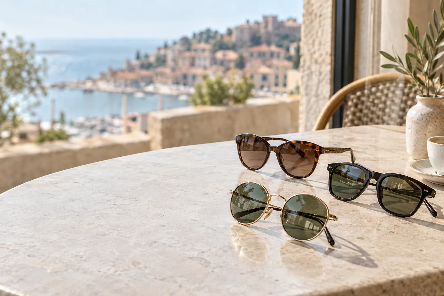 Lifestyle scene illustrating a curated sunglasses assortment